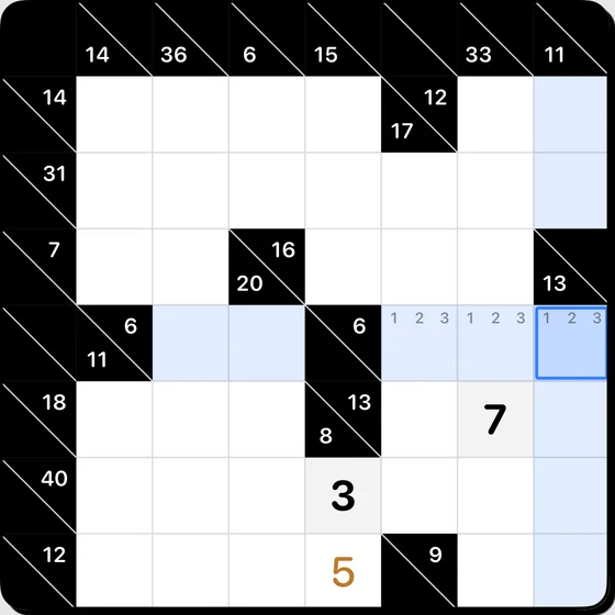 Kakuro grid with sum clues