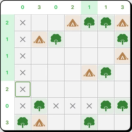 Tents grid with trees and tents